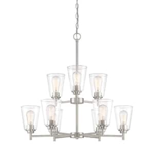 Westin 9-Light Satin Platinum Chandelier with Clear Glass Shades For Dining Rooms