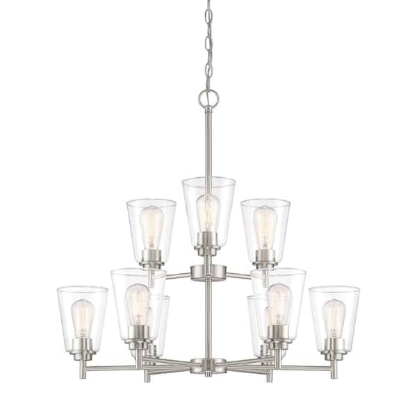 Designers Fountain Westin 9-Light Satin Platinum Industrial Sputnik Chandelier for Dining Areas with No Bulbs Included