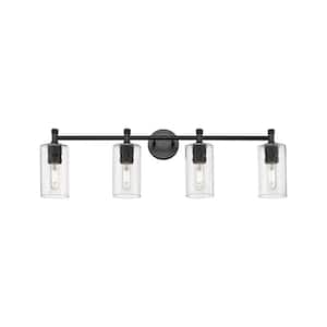 Crown Point 33.88 in. 4-Light Matte Black Vanity Light with Glass Shade