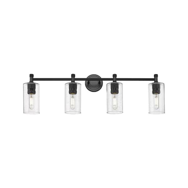 Innovations Crown Point 33.88 in. 4-Light Matte Black Vanity Light with Glass Shade