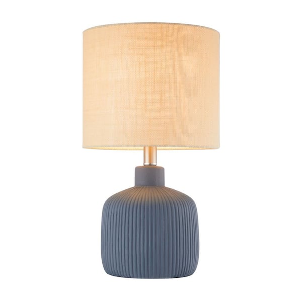 17.75 in. Painted Blue Contemporary Ceramic Table Lamp for Living Room with Natural Linen Shade