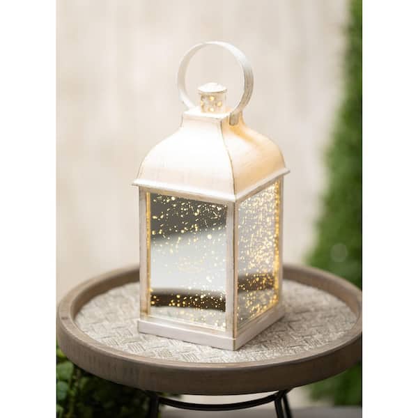 Alpine Corporation White Candlelit Lantern with LED Lights, 23 inch 