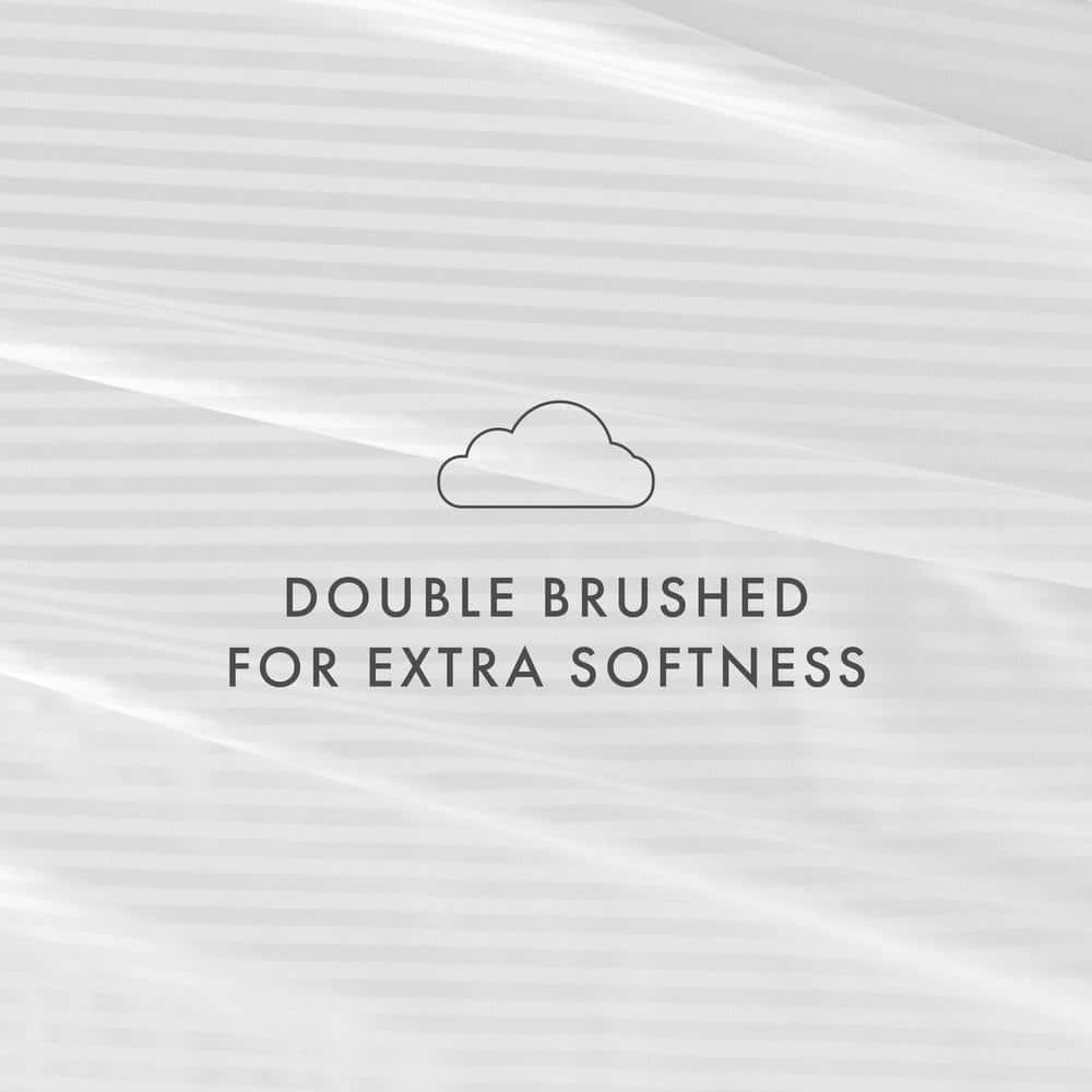 White Twin Double-Brushed Microfiber Stripe Sheet Set