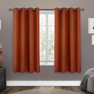 Sateen Twill Woven Orange Solid Polyester 52 in. W x 63 in. L Grommet Top, Room Darkening Curtain Panel (Set of 2)
