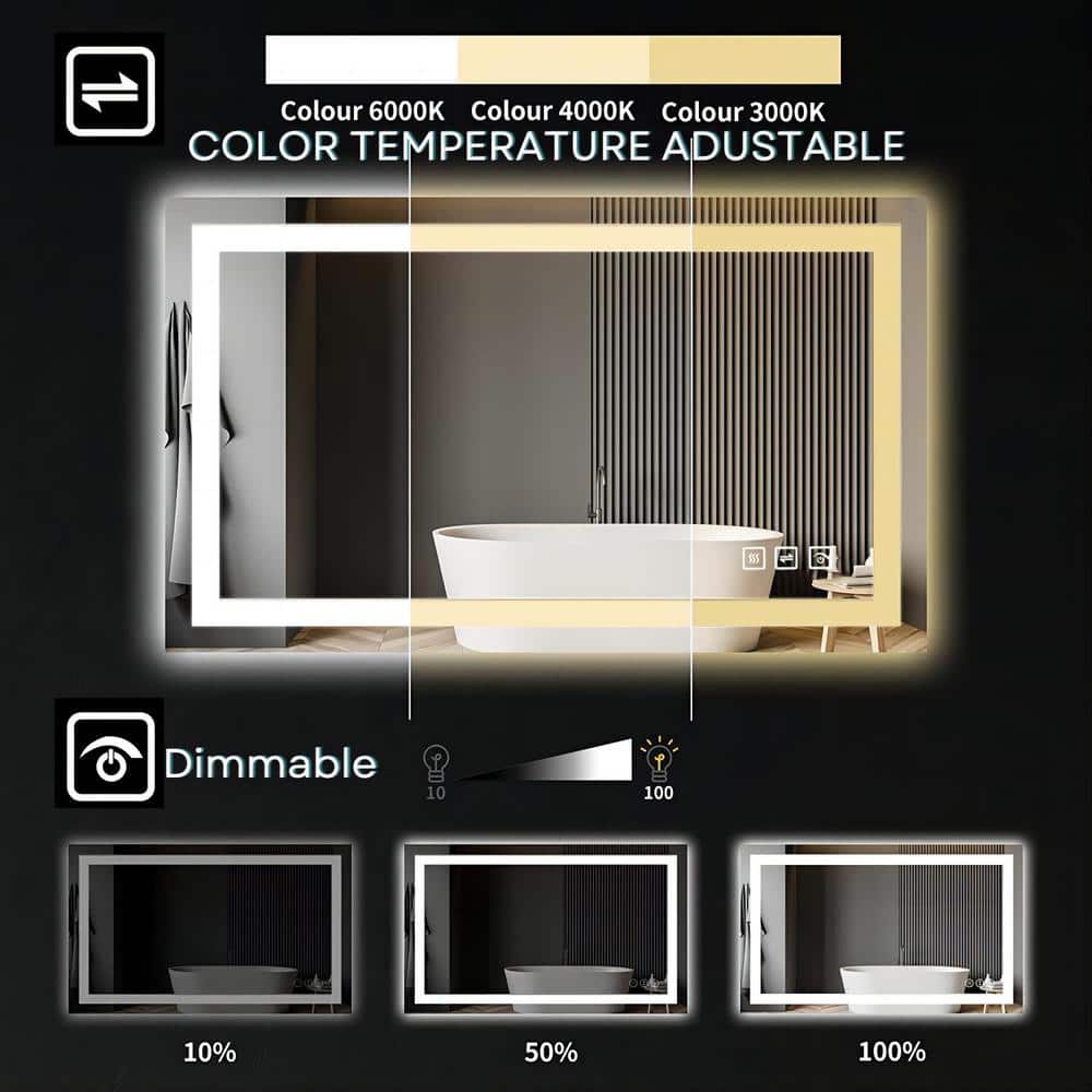 48" Frameless Rectangular LED Bathroom Vanity Mirror