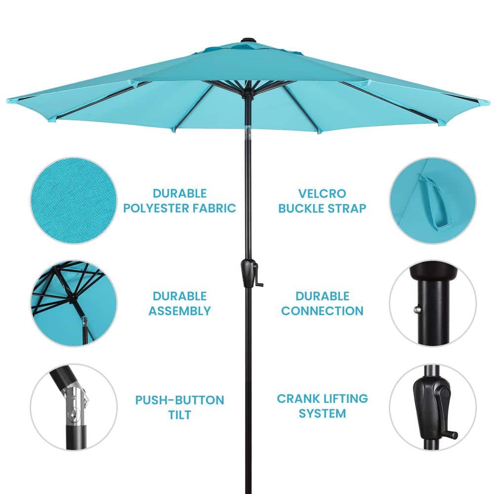 Aqua 9 ft Round Steel Market Patio Umbrella with Crank Lift