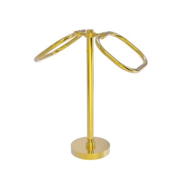 Allied Brass Freestanding 2-Ring Oval Towel Ring with Groovy Accents in Polished Brass