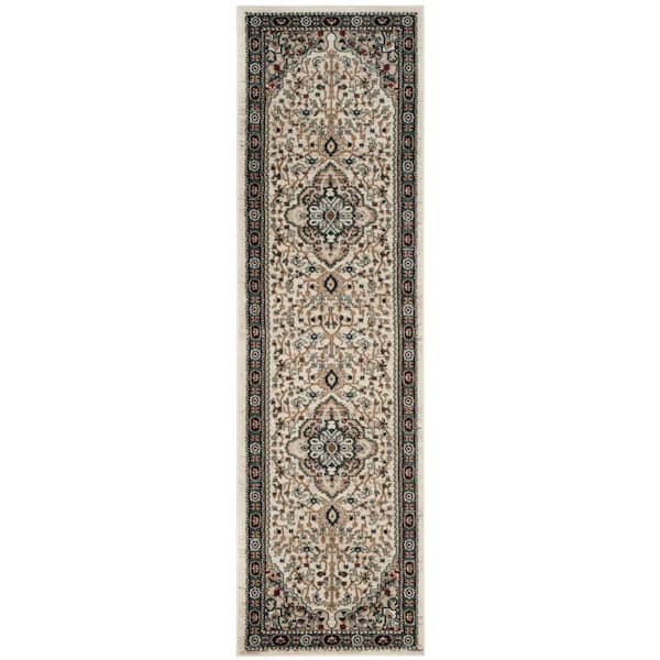 Lyndhurst 2 ft. x 14 ft. Cream/Beige Ornate Border Medallion Runner Rug