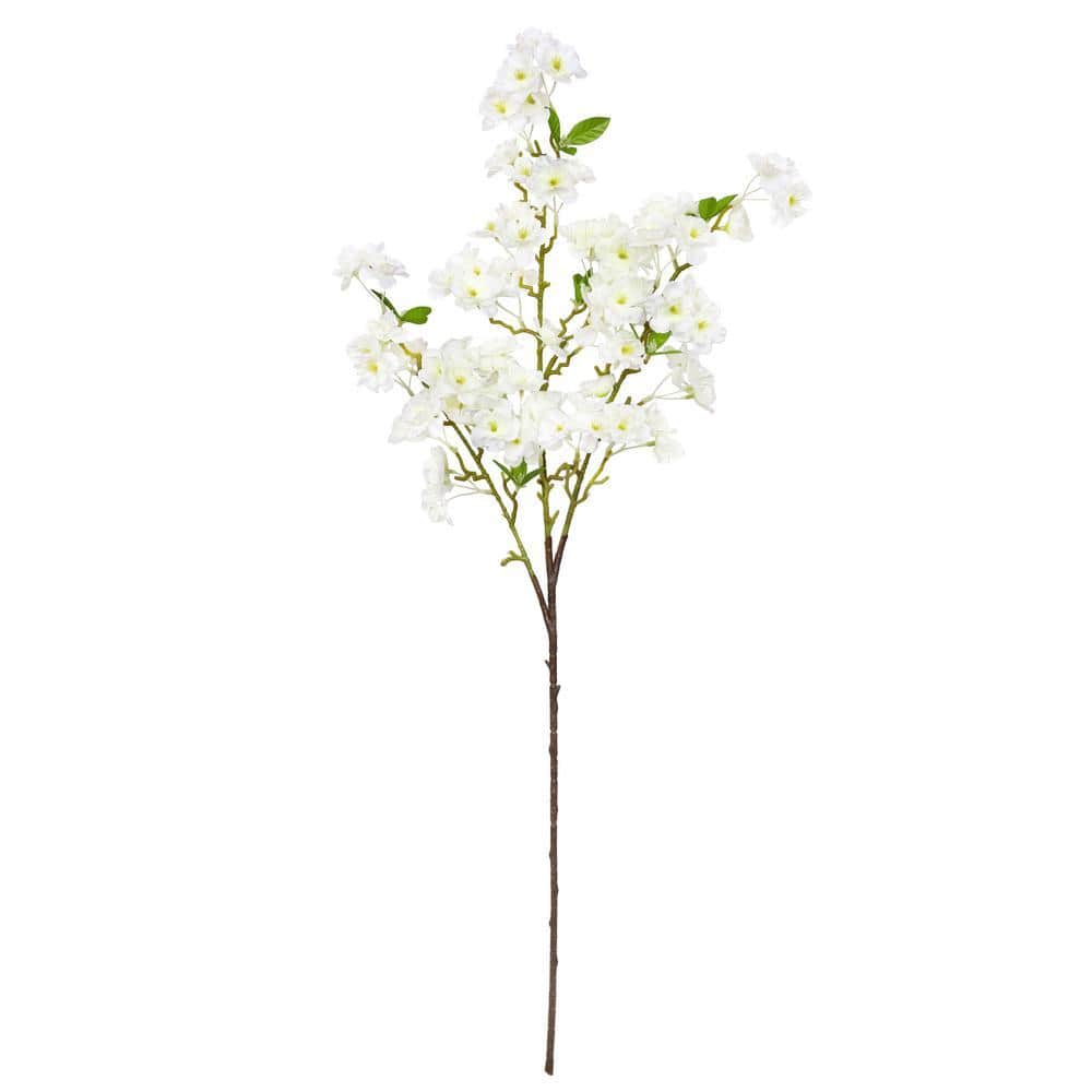 LIVING LUXURY 40 in. Cream White Artificial Cherry Blossom Flower