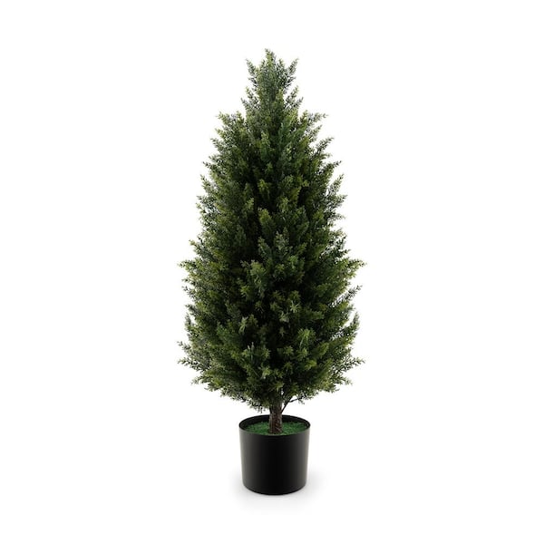 ANGELES HOME 3 ft. Artificial Topiary Cedar Tree with Cement Plastic Pot and Realistic Moss