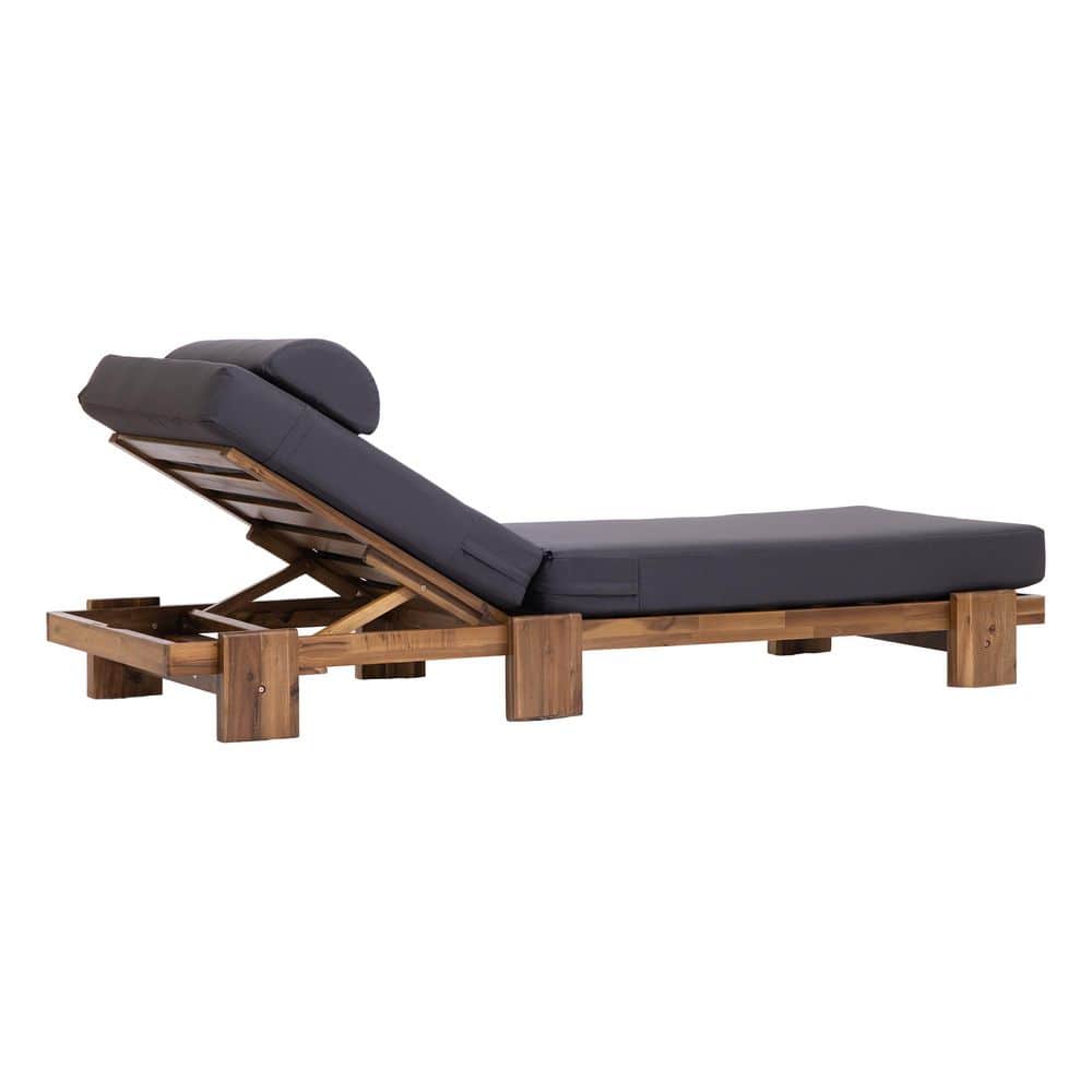 Dark Gray Acacia Wood Outdoor Chaise Lounge Chair with Headrest and Retractable Side Tray price history on PriceWatchPro