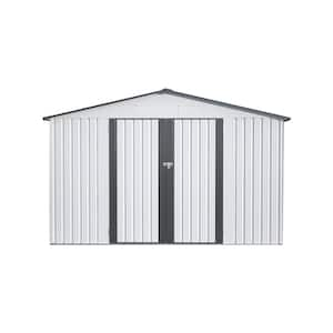 10 ft. W x 8 ft. D White Gray Metal Outdoor Storage Shed with Lockable Doors (80 sq. ft.)