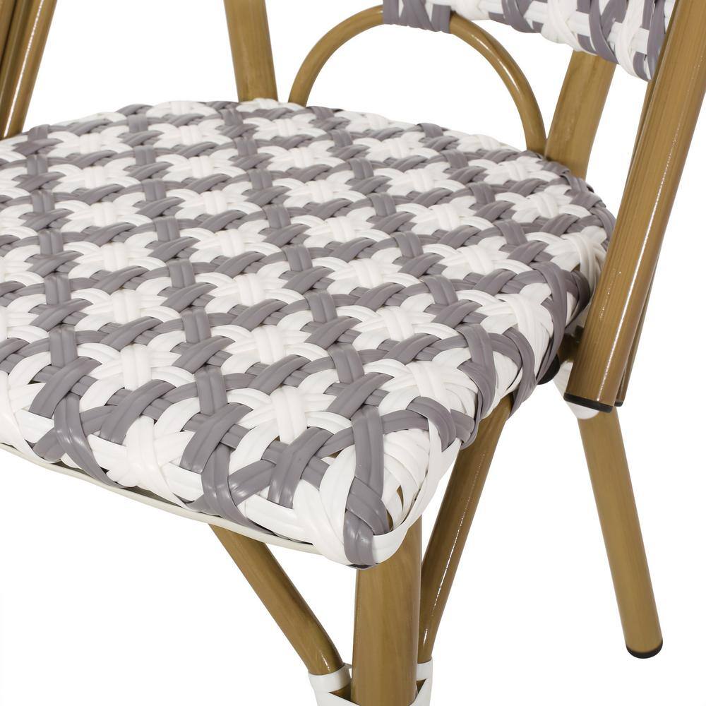 Gray and White Bamboo Print Outdoor Aluminum Bistro Dining Chairs