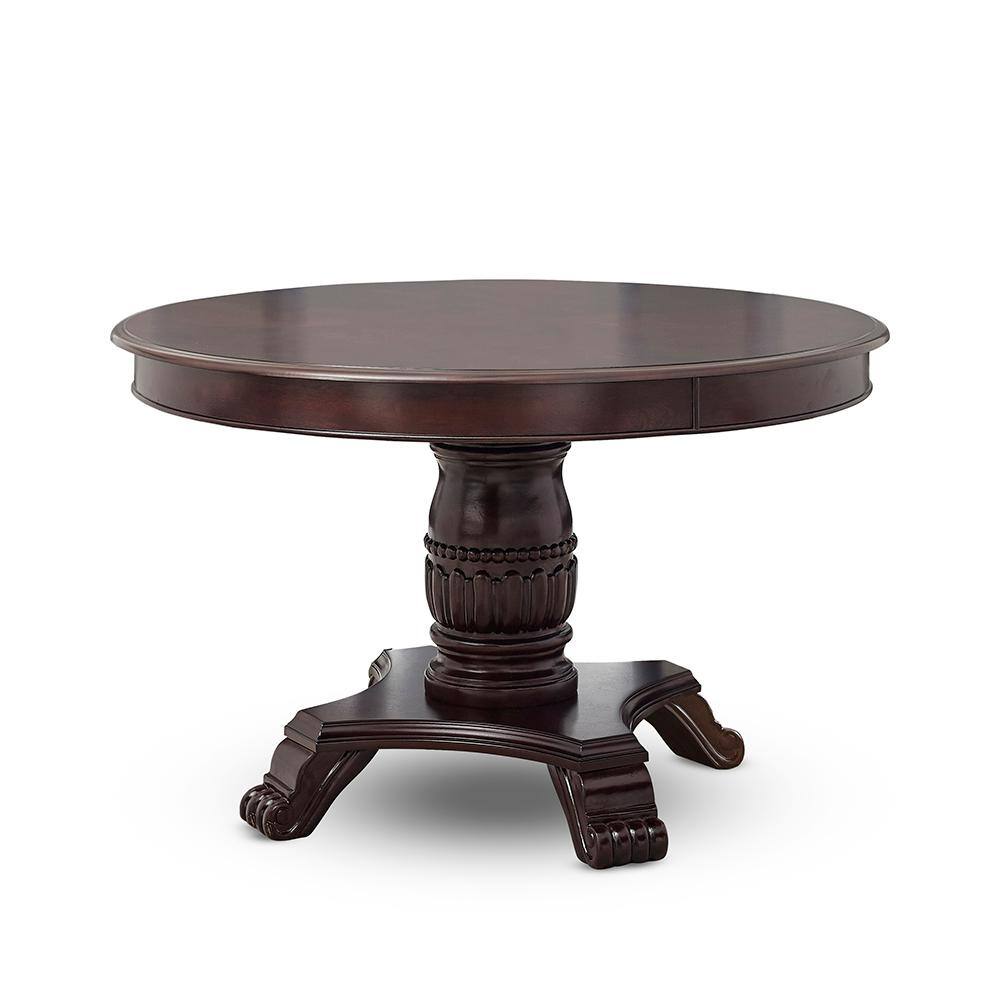 Tournament Round Cherry Wood and Faux Leather Game Table