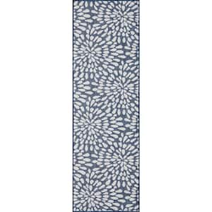 Eco Floral Navy 3 ft. x 10 ft. Indoor/Outdoor Runner Rug