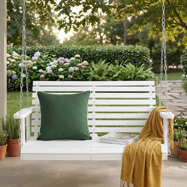 White 44 in. 3-Person Fir Wood Porch Swing, Patio Swing Chair with