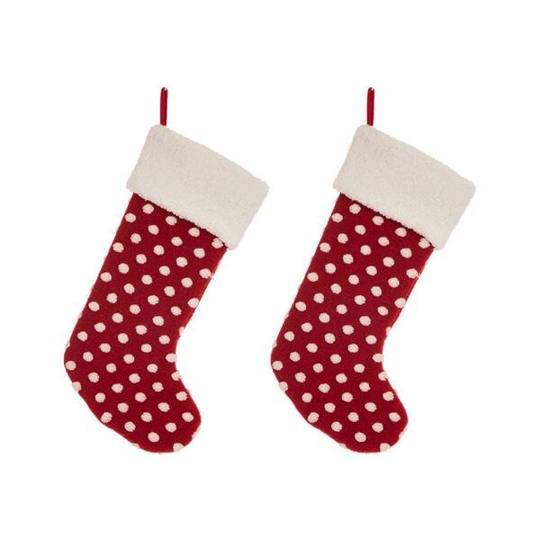 Glitzhome 21 in. Fabric Polyester Pompom Christmas Decoration Stocking (2-Pack)