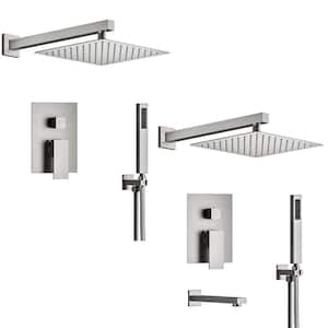 10 in. Wall Mount Single Handle 2-Spray Tub and Shower Faucet Set 2.5 GPM in Brushed Nickel (Valve Included)