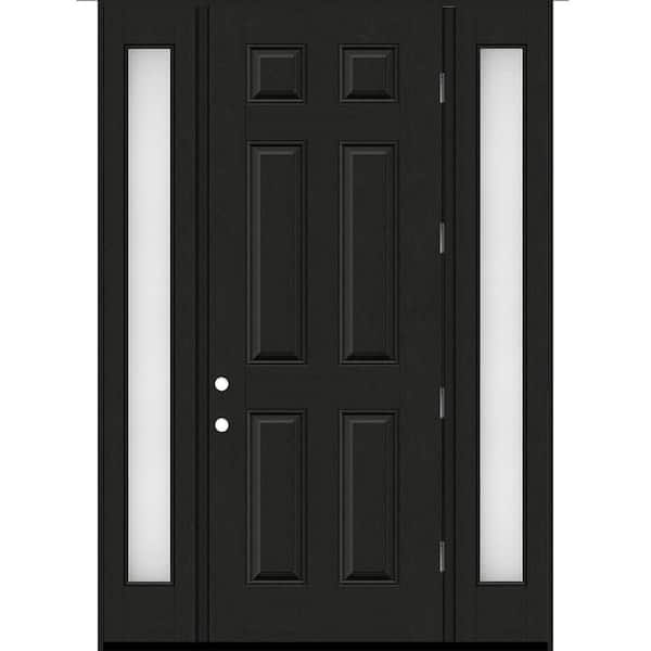 Steves & Sons Regency 64 in. x 96 in. 6 Panel LHOS Onyx Stain Mahogany Fiberglass Prehung Front Door w/Obscure12in. SLs 4-9/16