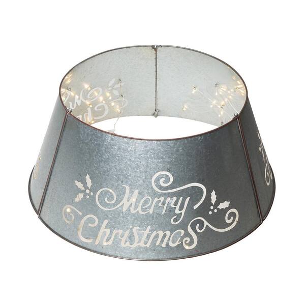 Glitzhome 22 in. D Galvanized Merry Christmas Cutout Metal Tree Collar
