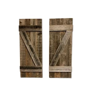 Rustic Farmhouse 36 in. x 13 in. Weathered Gray Solid Wood Decorative Window Shutters Wall Art (Set of 2)