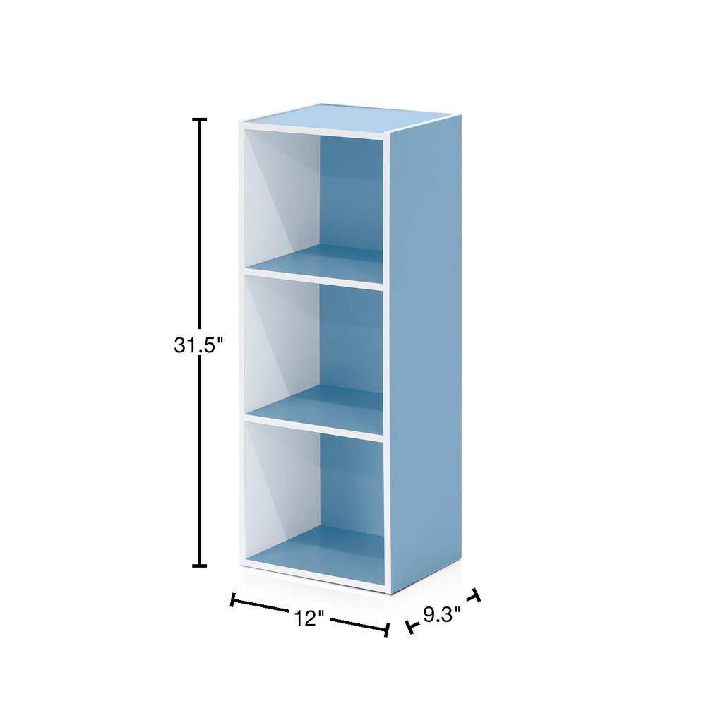 White and Light Blue 3-Tier Particle Board Bookcase