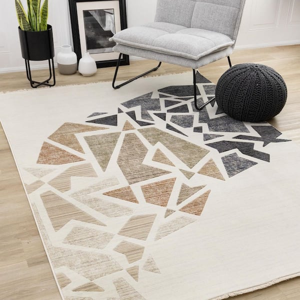 Jovira Collections 8 ft. x 10 ft. Beige Distressed, Geometric, Organic Indoor Area Rug