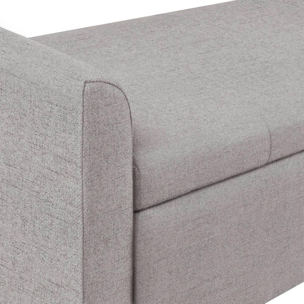 Light Grey Upholstered Flip-Top Storage Bench with Dark Wood Legs