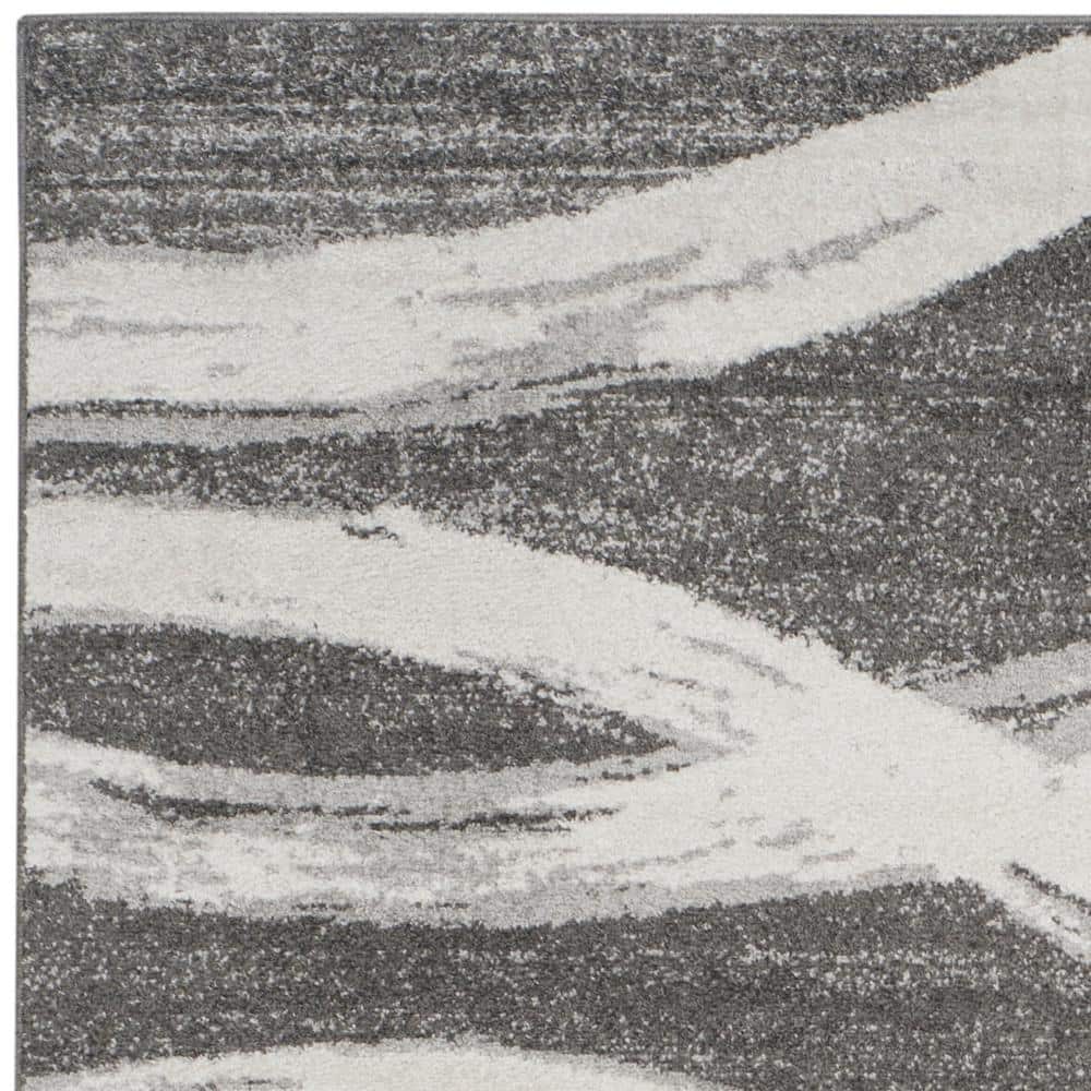 Charcoal and Ivory Synthetic Reversible Area Rug, 9' x 12'