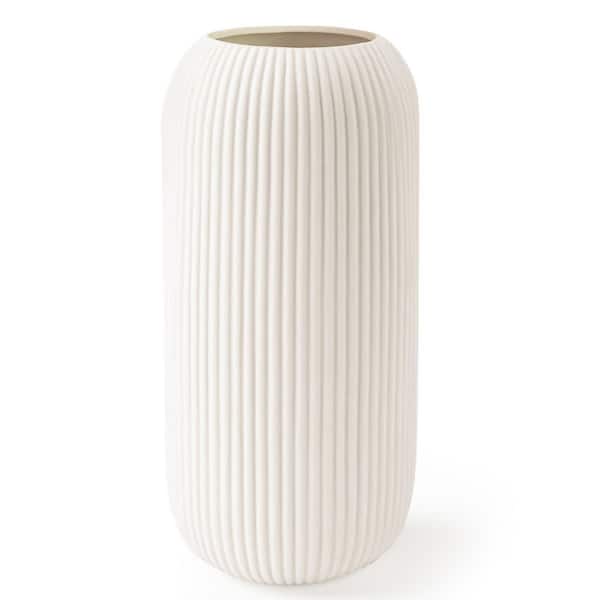 Afoxsos 8 in. in White Ceramic Bottle Decorative Vase Modern Small Ribbed Textured for Home Decor Coffee Table and Home Living