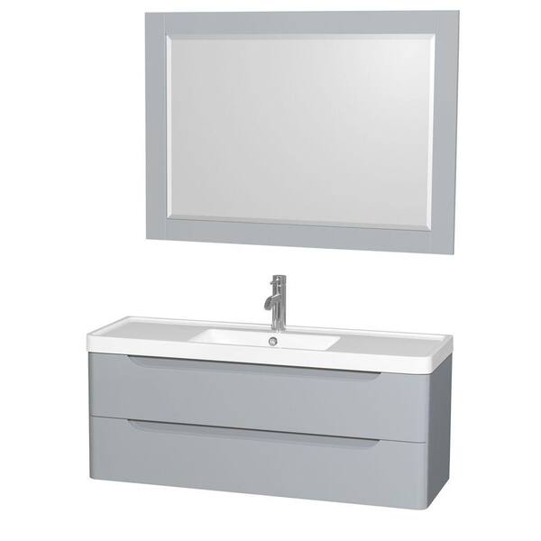 Wyndham Collection Murano 48 in. W x 16.5 in. D Vanity in Gray with Acrylic Resin Vanity Top in White with White Basin and 46 in. Mirror