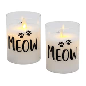 Battery Operated Glass LED Candles - Meow (Set of 2)