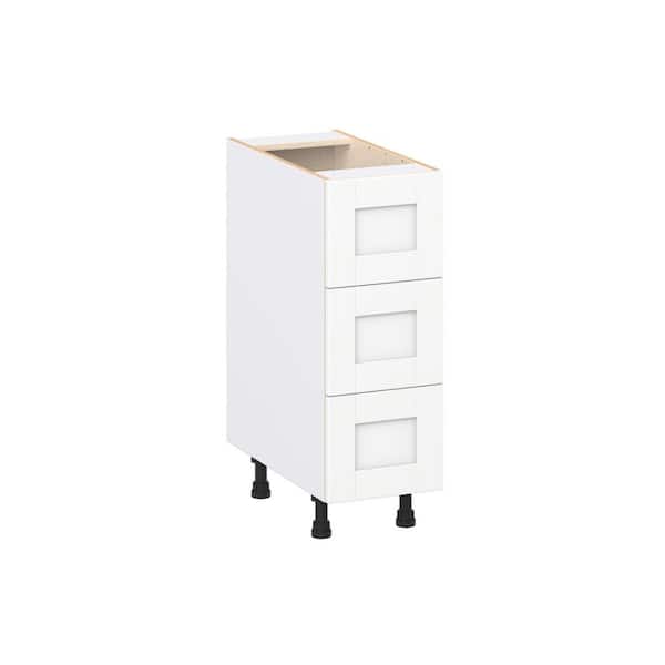 J COLLECTION Milton 12 in. W x 24 in. D x 34.5 in. H Assembled Shaker Drawer Base Kitchen Cabinet in Bright White with 3 Drawers