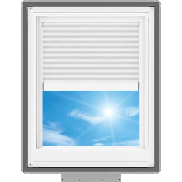 30-1/16 in. x 37-7/8 in. Solar Powered Venting Deck Mount Skylight w/ Laminated LowE3 Glass, White Room Darkening Shade