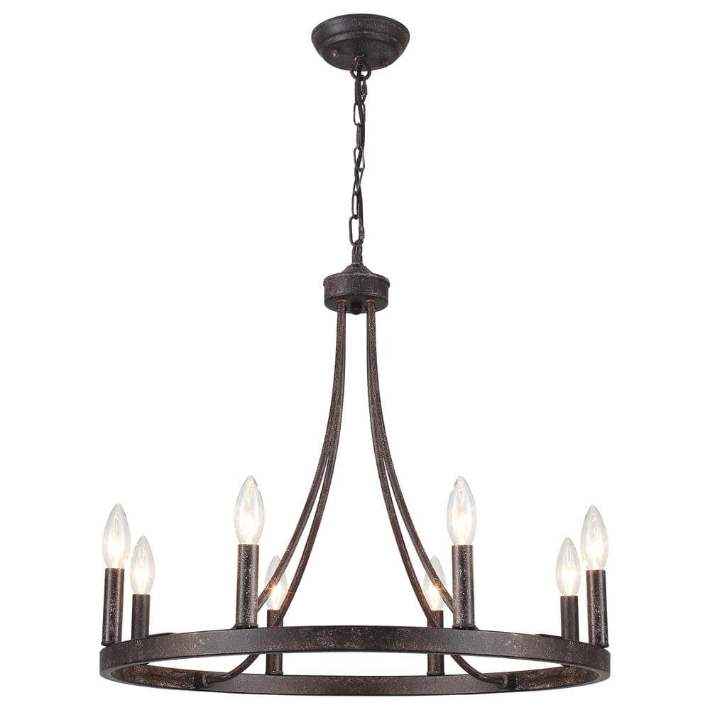 8-Light Antique Black Modern Adjustable Height Light Fixture Wagon Wheel Ch