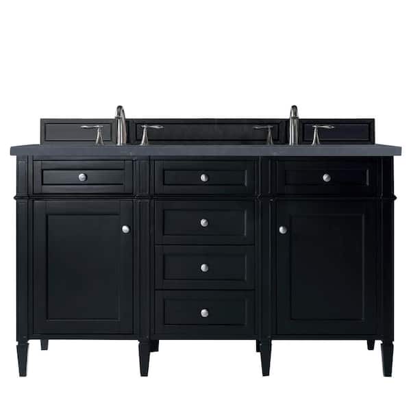 James Martin Vanities Brittany 60 in. W x 23.5 in.D x 34 in. H Double Bath Vanity in Black Onyx with Quartz Top in Charcoal Soapstone