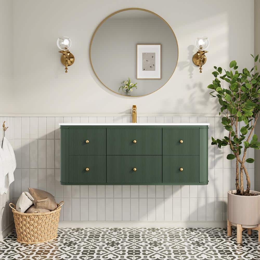 48 in. W x 19 in. D x 20 in. H Single Sink Wall-Mounted Bath Vanity in Green with  One-Piece Acrylic Countertop price history on PriceWatchPro
