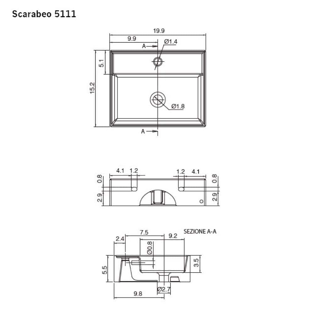 Scarabeo 15'' White Ceramic Rectangular Wall-Mount Bathroom Sink