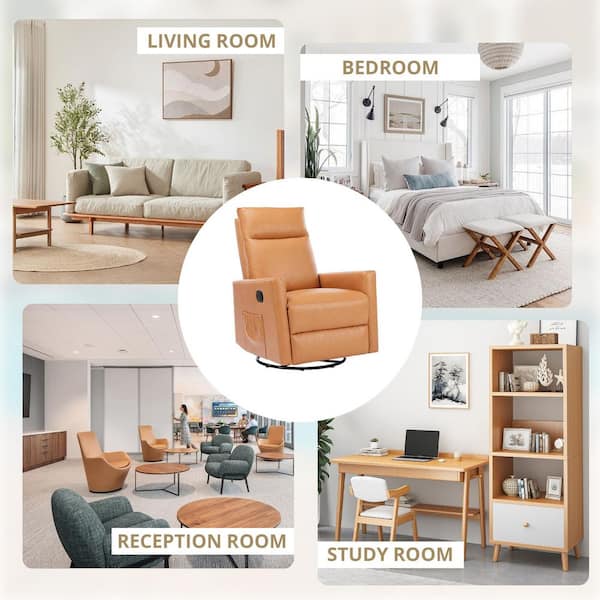 WONDER COMFORT Brown Leather High Back Swivel Recliner Chair