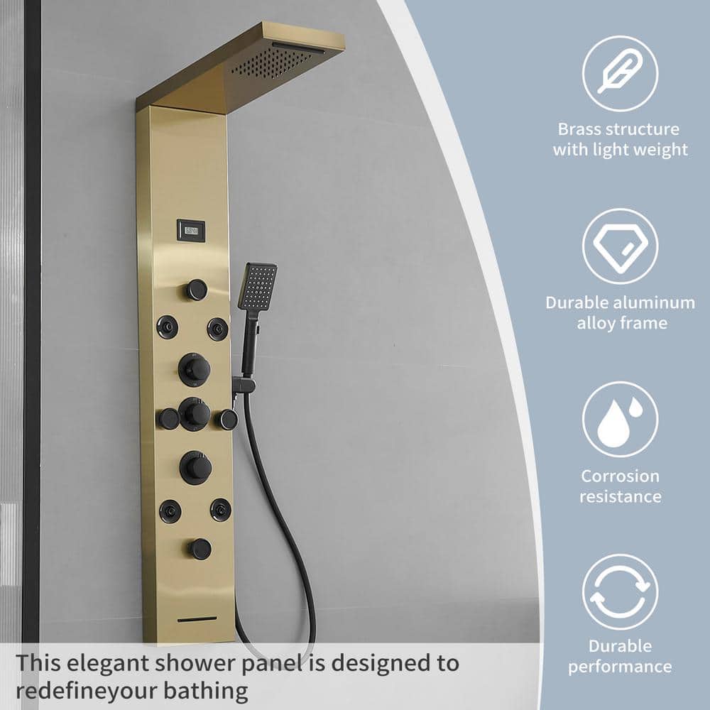 Gold and Black Brass Shower Panel System with Rainfall Shower Head