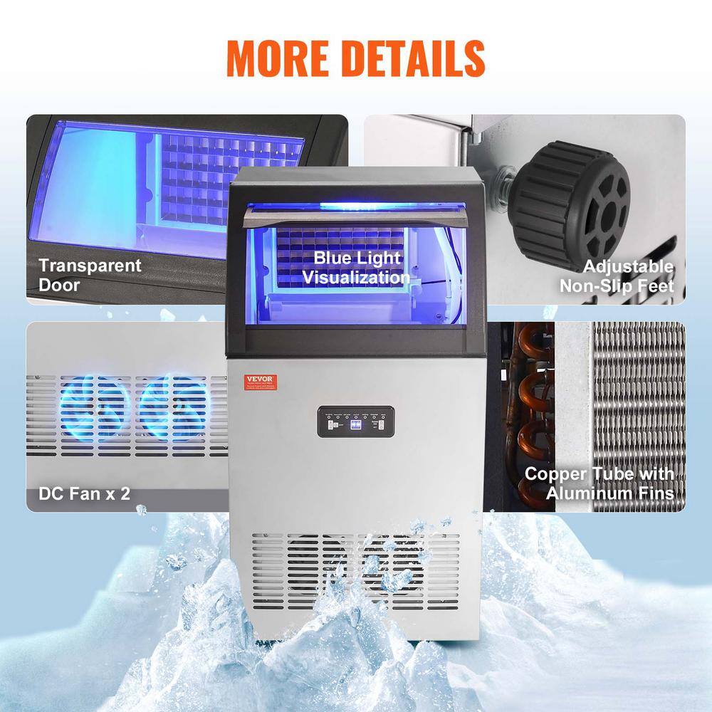 VEVOR Silver Stainless Steel Commercial Ice Maker with LED Display