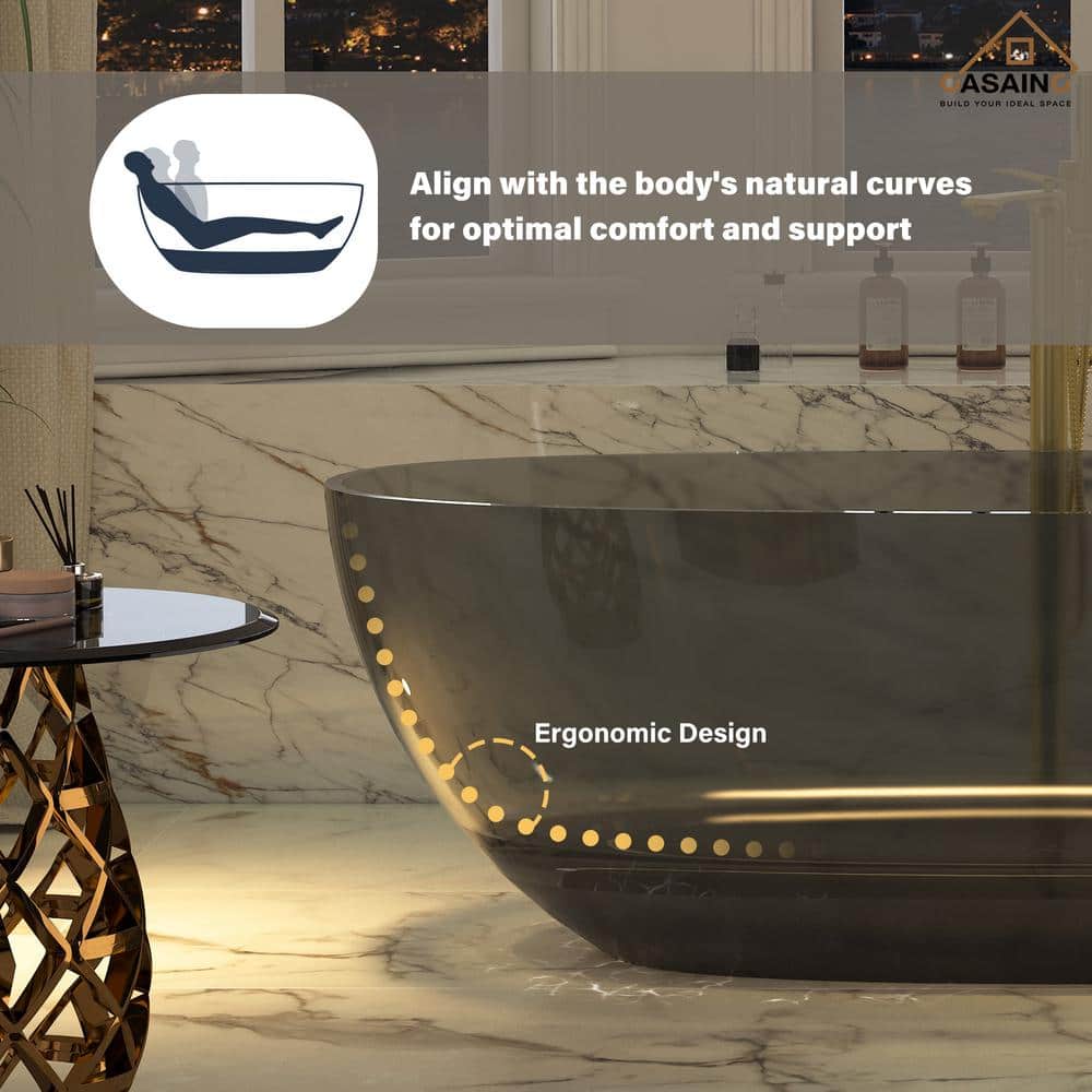 67'' x 30'' Black Transparent Resin Freestanding Soaking Bathtub