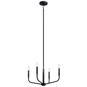 Madden 20 in. 4-Light Black Modern Candle Convertible Chandelier for Dining Room