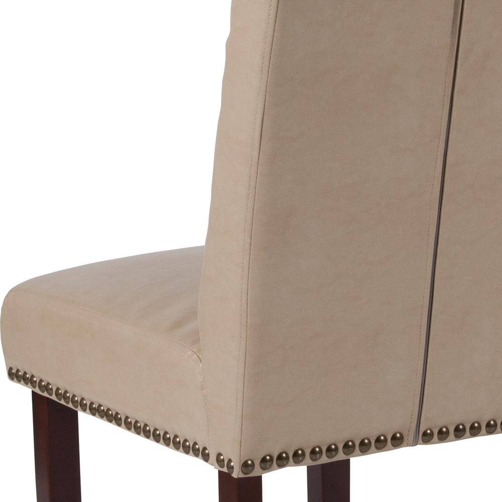 Beige Tufted Parsons Side Chair with Walnut Legs