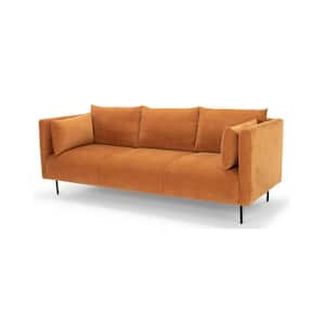 Premium 82 in. W Square Arm Fabric 3-Seater Straight Sofa with Throw Pillows in Burnt Orange
