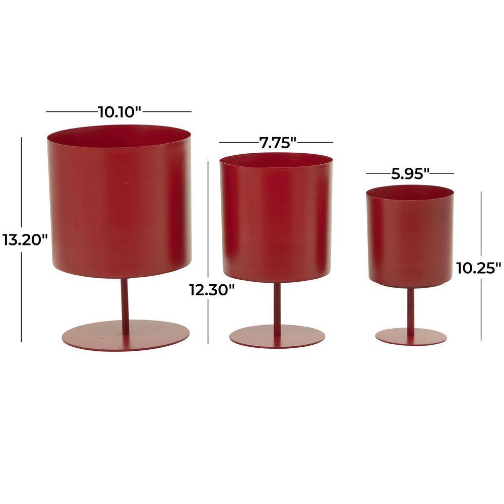 Set of 3 Red Metal Round Indoor Planters