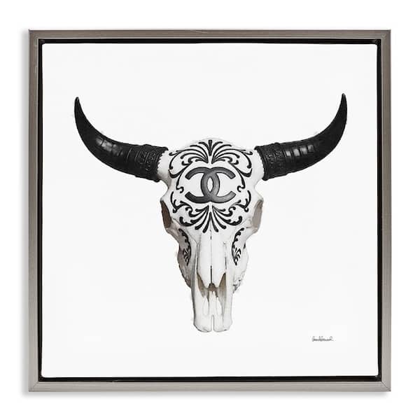 Stupell Industries Glam Brand Cow Skull by Amanda Greenwood Gray Floater Frame Animal Graphic Art Print 25 in. x 25 in.