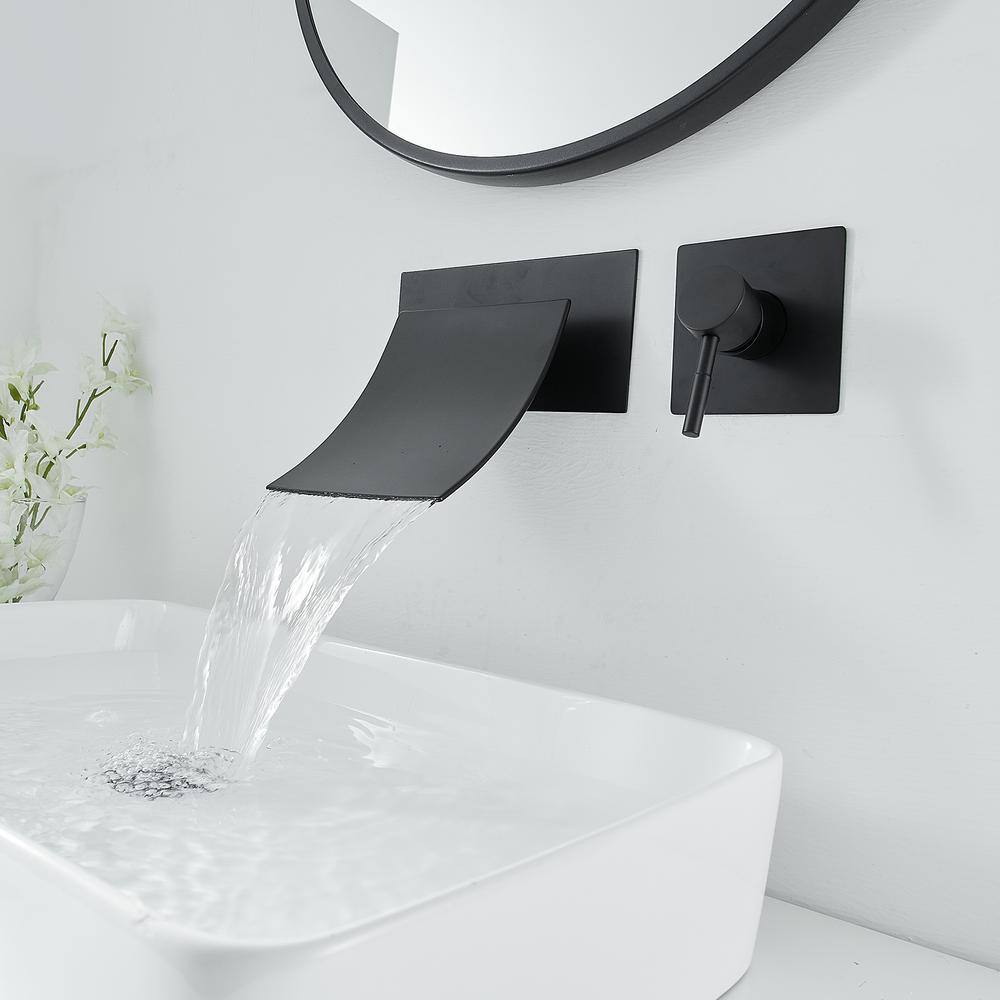 Matte Black Wall-Mount Single Handle Waterfall Bathroom Faucet