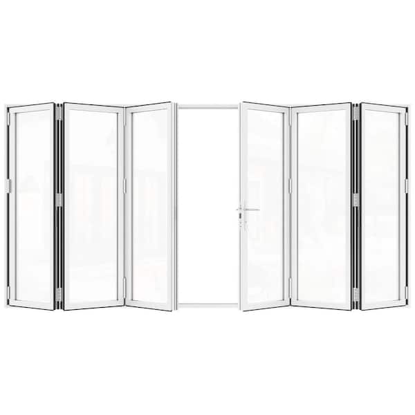 192 in. x 80 in. Bi-Parting Double Tempered Glass White Aluminum Folding Patio Door