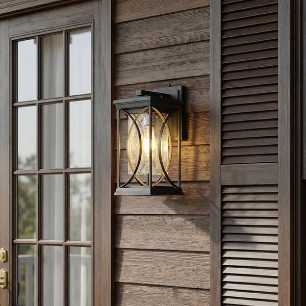 Black Outdoor Wall Lantern 13.8 in. Dusk to Dawn Hardwired with